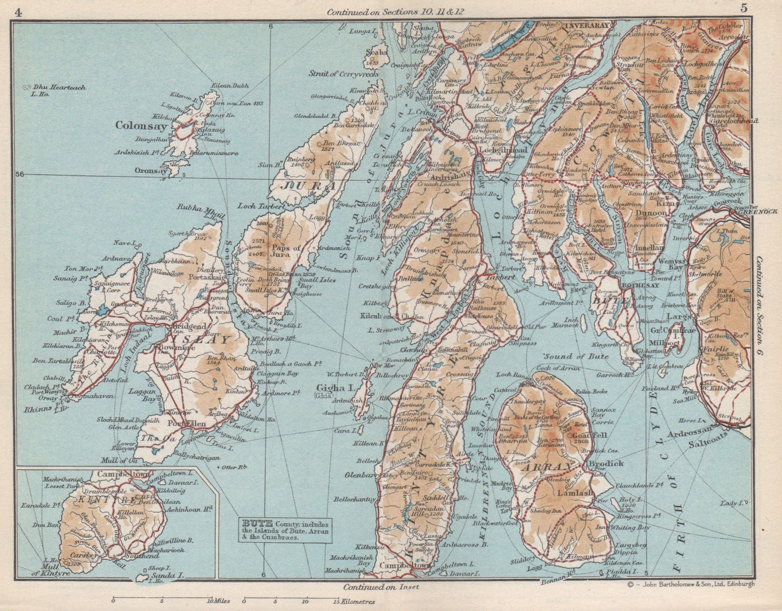ARGYLL & BUTE. Kintyre Islay Jura Arran Colonsay. Vintage map. Scotland 1959